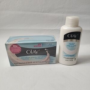 New Olay Sensitive Unscented Beauty Bar Soap 3.17 oz And Body Wash 1.7 Oz